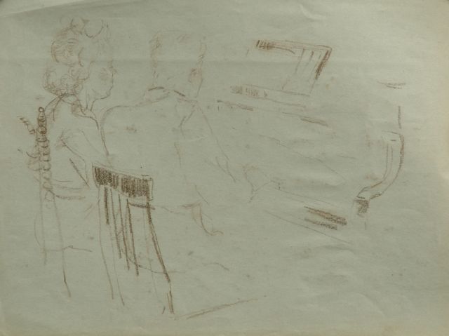 Elie Neuburger | Quatre-mains, a sketch, black chalk on coloured paper, 27.8 x 37.4 cm