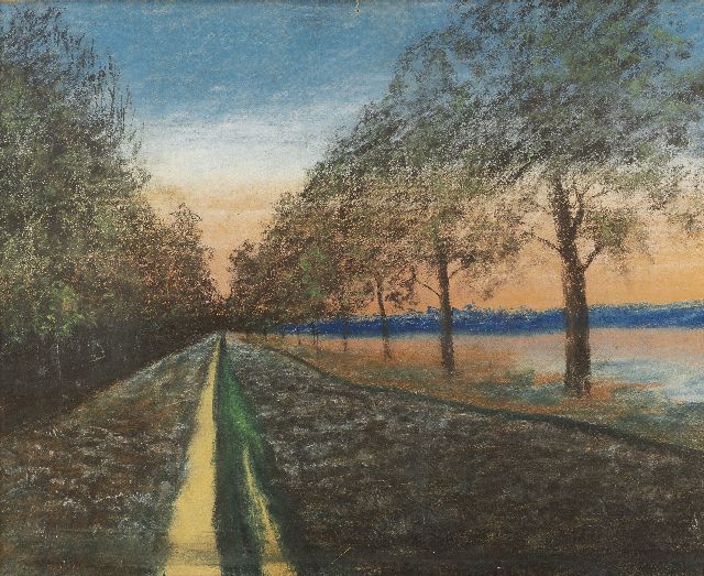 Koningin Wilhelmina van Oranje-Nassau | Trees along a country lane - a study of perspective, pastel on paper, 43.9 x 55.0 cm, dated 'Het Loo 1920'