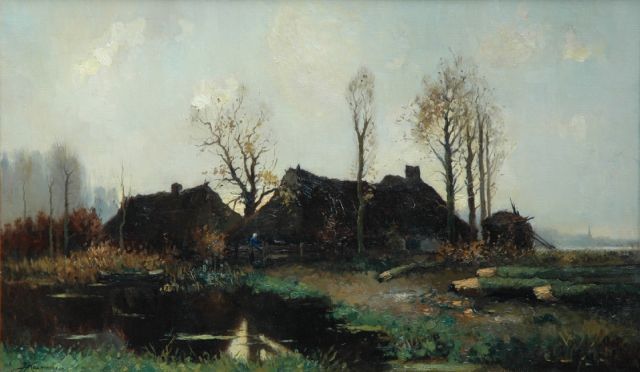 Johan Hendrik Kaemmerer | Farm in a poulder landscape, oil on canvas, 60.5 x 101.0 cm, signed l.l.