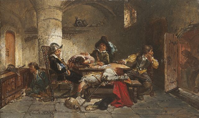 Herman ten Kate | Drinking-bout in a tavern, oil on panel, 16.3 x 27.1 cm, signed l.l.