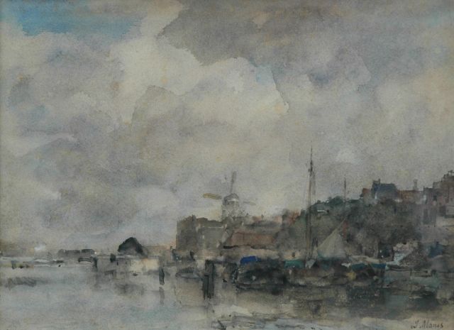 Maris J.H.  | View of a Dutch harbour, watercolour on paper 28.5 x 38.6 cm, signed l.r.