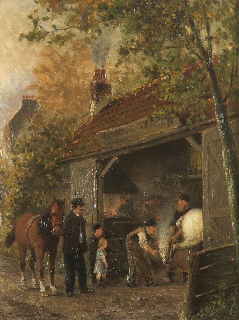 Christiaan Dommelshuizen | At the blacksmith, oil on panel, 34.9 x 26.4 cm, signed l.l. and dated 1889
