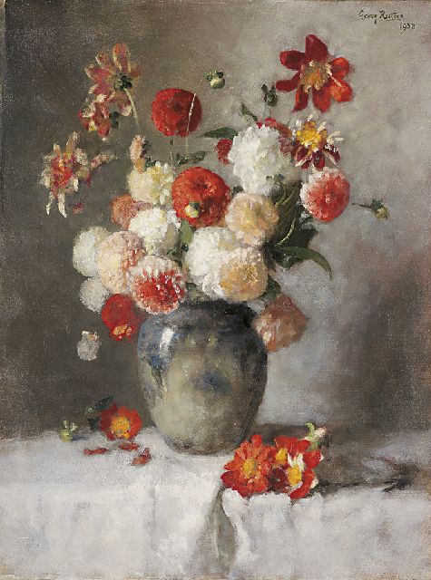 Rueter W.C.G.  | Dahlias, oil on canvas 85.0 x 64.5 cm, signed u.r. and dated 1958