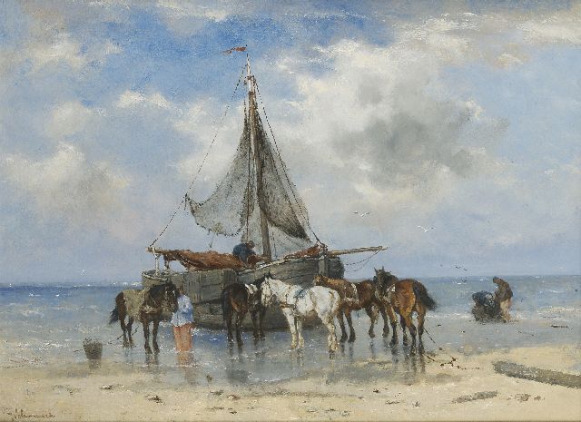 Johan Frederik Cornelis Scherrewitz | At low tide, oil on canvas, 45.0 x 60.2 cm, signed l.l.
