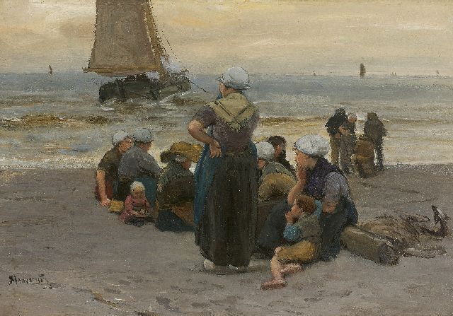 Bernard Blommers | The fishing fleet setting out for sea, oil on panel, 20.7 x 30.1 cm, signed l.l.