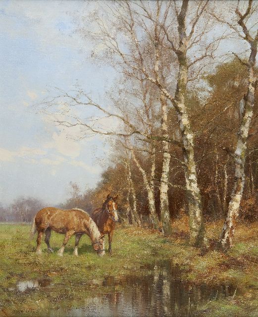 Holtrup J.  | Workhorses in a landscape, Groesbeek, oil on canvas 60.1 x 50.2 cm, signed l.l.