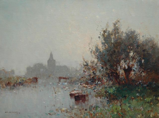 Knikker A.  | Village on the waterside, oil on canvas 30.2 x 40.2 cm, signed l.l.