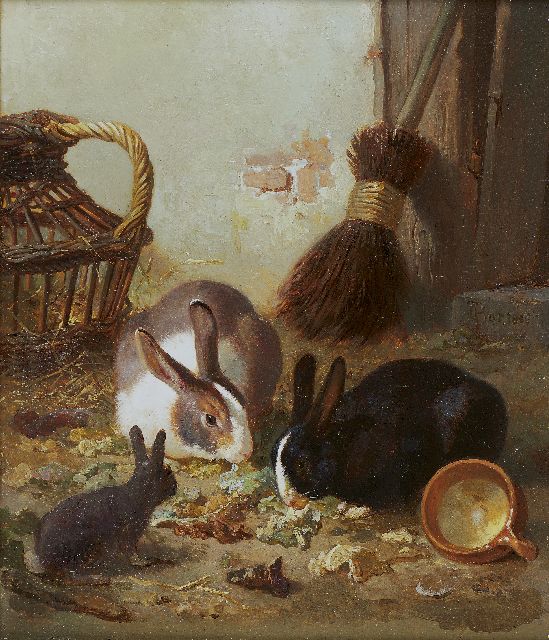 Bos G.J.  | Rabbits, oil on panel 20.8 x 17.6 cm, signed r.c. and dated 1866