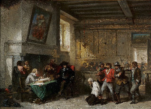 Kate H.F.C. ten | The meeting of the court, oil on panel 32.8 x 44.9 cm, signed l.r. and dated 1854