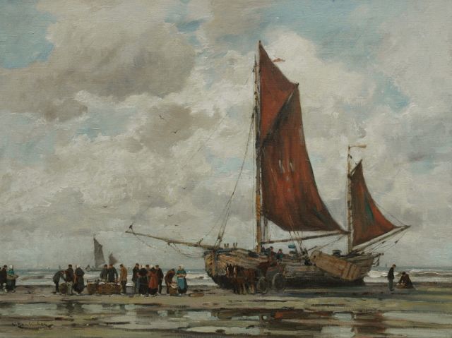 Hambüchen W.  | Unloading the catch, oil on canvas 59.8 x 80.4 cm, signed l.l.