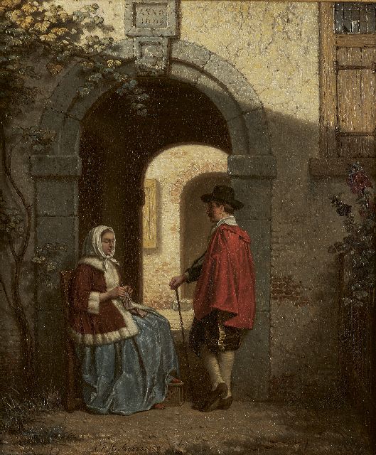 Antoon François Heijligers | The conversation, oil on panel, 22.2 x 18.7 cm, signed l.c. and dated 1859
