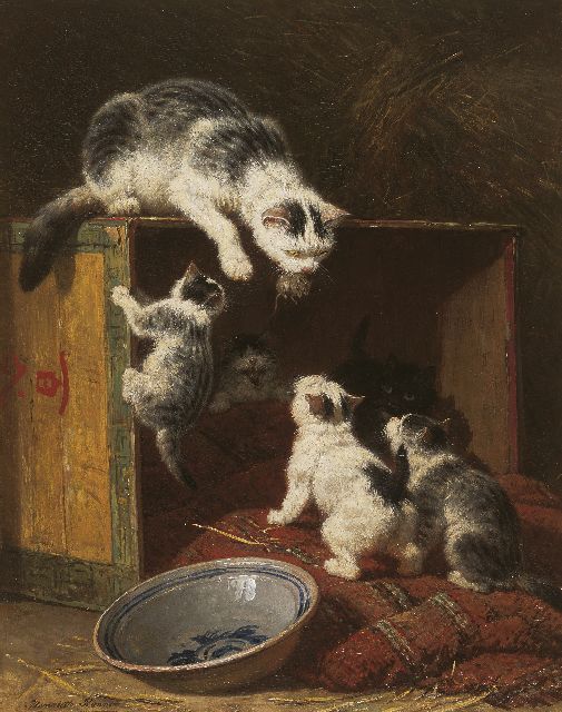 Henriette Ronner | A surprise, oil on panel, 48.1 x 38.0 cm, signed l.l.