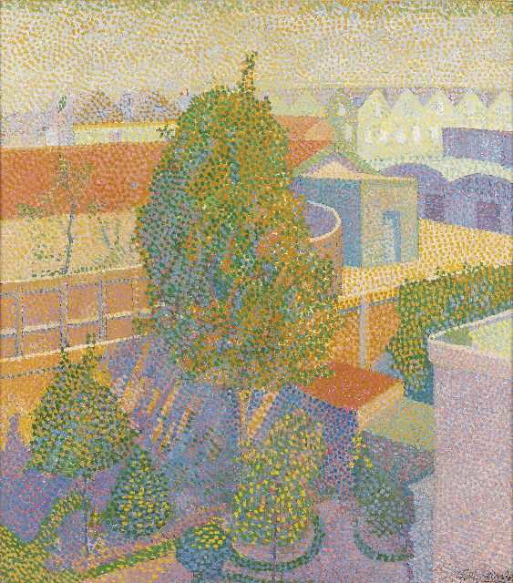 Maris F.J.J.  | View over a city, oil on canvas 44.7 x 39.5 cm, signed l.r.