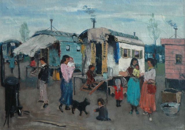 Hengst J.G. den | Trailer camp, oil on canvas 50.3 x 70.0 cm, signed l.r.