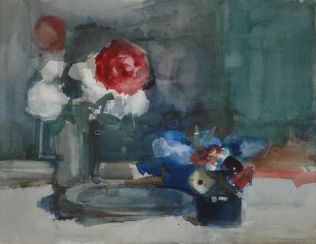 Ieperen J.H. van | Flower still life, watercolour on paper 46.0 x 58.7 cm, signed l.r.