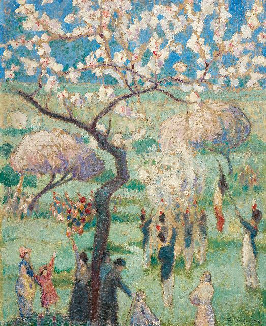 Verhaegen F.  | The celebration of St. Rolende, Gerpinnes, oil on canvas 54.5 x 44.7 cm, signed l.r. and painted ca. 1913