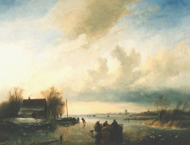 Jan Jacob Spohler | A winter landscape with skaters, oil on panel, 42.0 x 55.3 cm