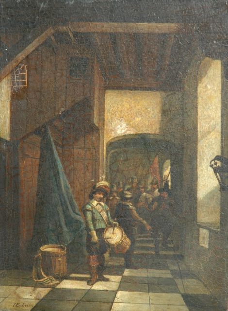 Hendricus Johannes Scheeres | Beating the retreat, oil on panel, 36.4 x 27.3 cm, signed l.l.