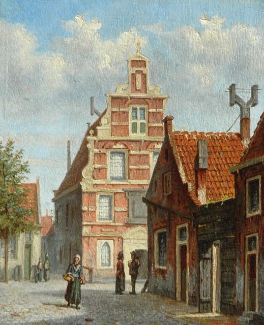 Mittertreiner J.J.  | Dutch street scene with figures, oil on panel 16.9 x 13.9 cm, signed l.r.