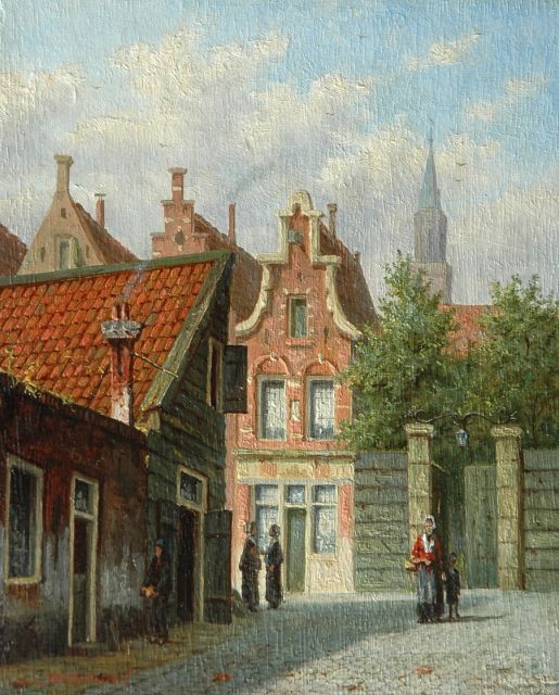 Mittertreiner J.J.  | Dutch street scene, oil on panel 17.0 x 13.8 cm, signed l.l.