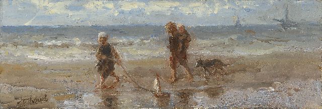 Jozef Israëls | Children of the sea, oil on panel, 12.9 x 37.6 cm, signed l.l.