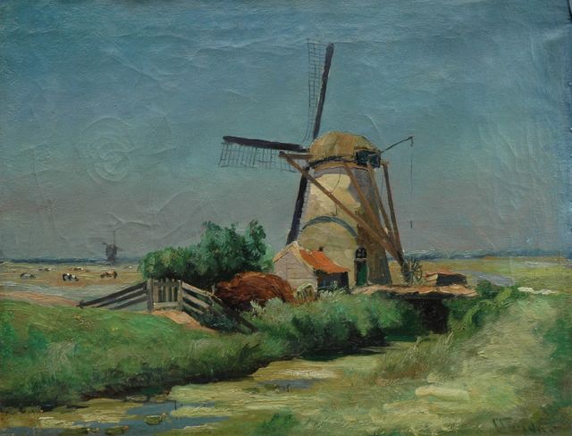 Chris Snijders | A mill in a polder landscape, oil on canvas, 49.0 x 64.0 cm