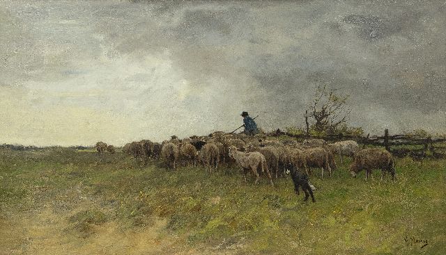 Anton Mauve | Landscape with shepherd and a flock of sheep, oil on canvas, 38.6 x 66.5 cm, signed l.r.