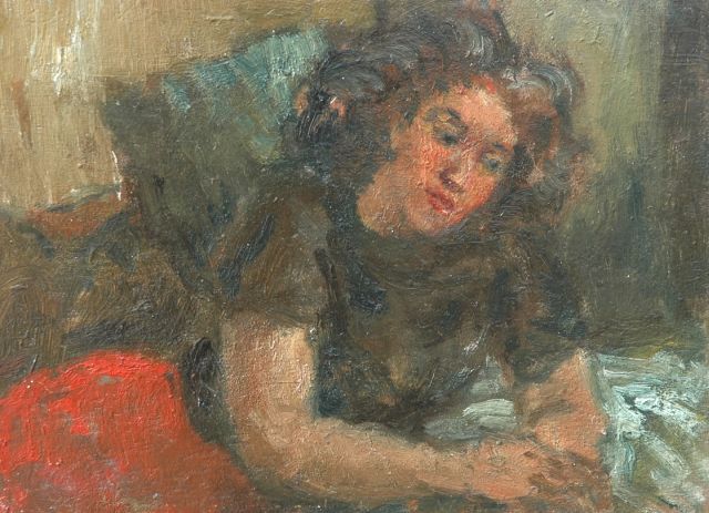 Stanley Grayson | A young woman, oil on panel, 15.0 x 20.8 cm, painted ca. 1949