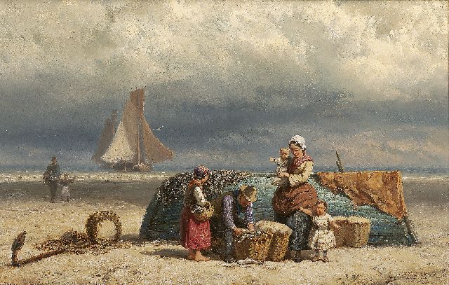 Koekkoek J.H.B.  | Beach scene, oil on canvas 33.4 x 51.5 cm, signed l.r.