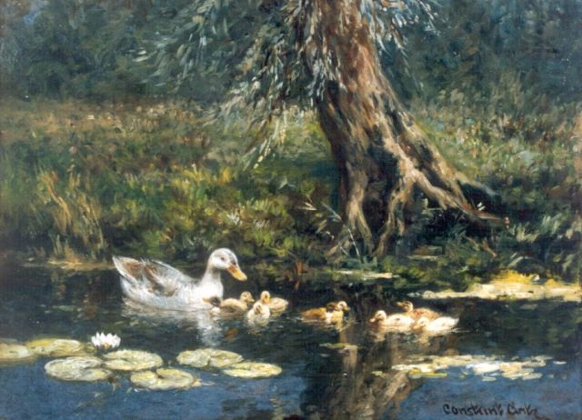 Constant Artz | Duck with ducklings, oil on panel, 17.8 x 24.0 cm, signed l.r.