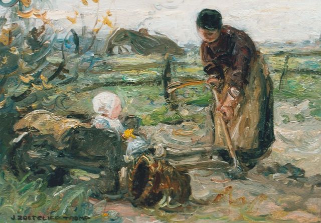 Jan Zoetelief Tromp | April 16th 1909, with grandmother, oil on panel, 18.7 x 26.7 cm, signed l.l.