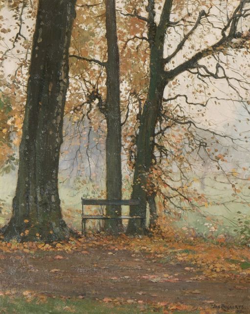 Bogaerts J.J.M.  | A park bench, oil on canvas 38.3 x 30.3 cm, signed l.l. and dated 1915