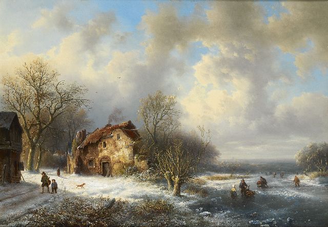 Alexander Joseph Daiwaille | Winter landscape with skaters, oil on canvas, 50.7 x 72.8 cm, signed l.l. and painted circa 1847-1849