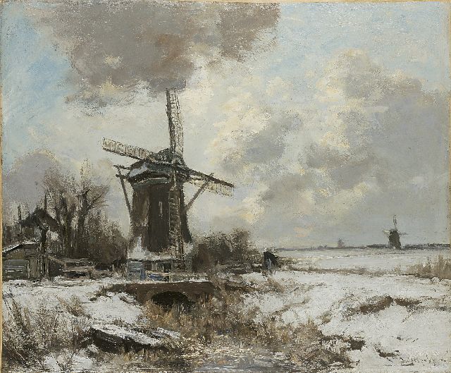 Louis Apol | A winter landscape with a windmill, oil on canvas, 50.0 x 60.3 cm, signed l.r.