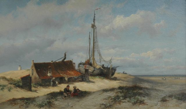 Jan H.B. Koekkoek | Playing children in the dunes, oil on panel, 24.2 x 41.0 cm, signed l.r.