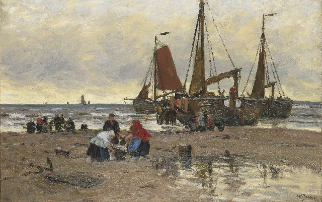 Wilhelm Bartsch | Fisherboats and fishermen on the beach, Katwijk, oil on canvas, 62.5 x 96.0 cm, signed l.r.