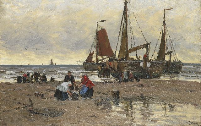 Bartsch W.  | Fisherboats and fishermen on the beach, Katwijk, oil on canvas 62.5 x 96.0 cm, signed l.r.