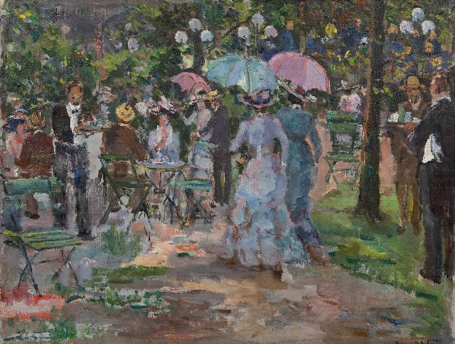 Neuburger E.  | A concert in the garden of the Galerij, Amsterdam, 6 March 1910, oil on canvas 64.9 x 85.0 cm, signed l.r. and pained ca. 1910