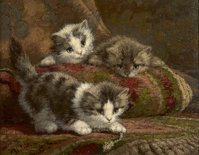 Cornelis Raaphorst | Three kittens, oil on canvas, 24.2 x 30.3 cm, signed l.l.