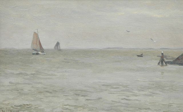 Tholen W.B.  | Shipping on the Zuiderzee, oil on canvas laid down on panel 19.3 x 30.1 cm, signed l.l. and dated '15