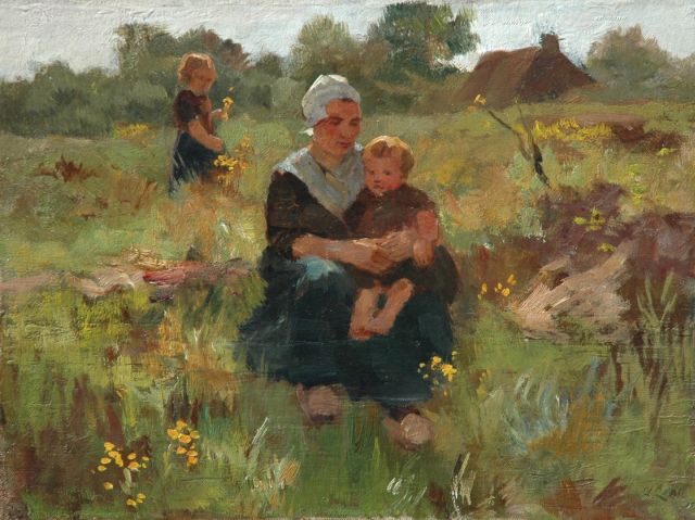 Zon J.A.  | A summerday in the fields, oil on canvas laid down on panel 27.9 x 37.5 cm, signed l.r.