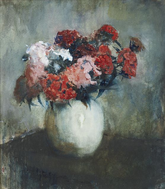 Floris Arntzenius | Sweet Williams in a glass vase, watercolour on paper, 45.6 x 40.2 cm, signed l.r. and on the reverse and painted ca. 1920