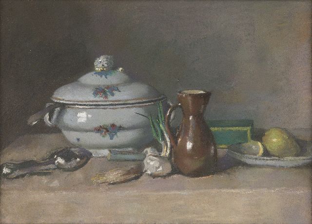 Ritsema J.J.  | A kitchen still life with a tureen, a jug and onions, pastel on paper 76.1 x 75.6 cm