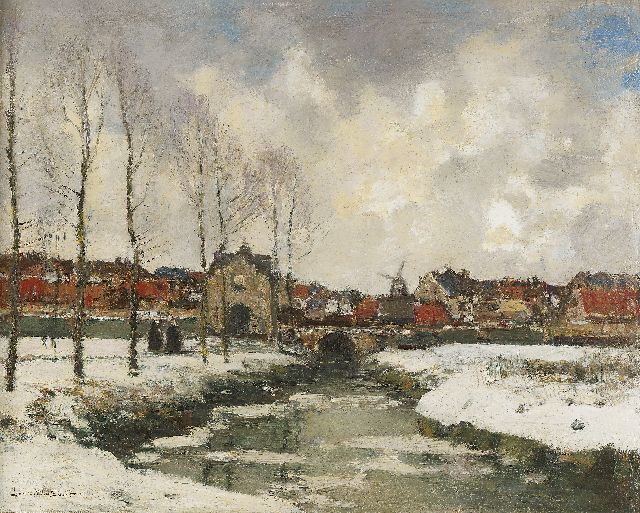 Soest L.W. van | Townview in winter, oil on panel 37.4 x 46.3 cm, signed l.l.