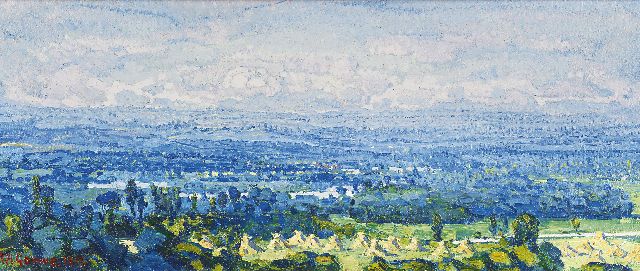 Herman Gouwe | A Limburg landscape with haystacks, oil on canvas, 24.7 x 58.0 cm, signed l.l. and dated 1917