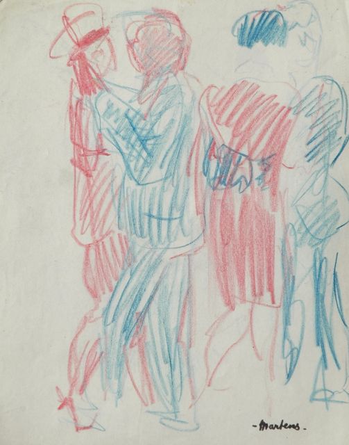 George Martens | Dancing couples, coloured chalk on paper, 20.2 x 16.0 cm, signed with signature stamp l.r.