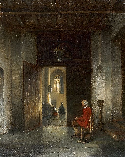 Johannes Anthonie Balthasar Stroebel | Dutch church, 17th century, oil on panel, 62.3 x 48.3 cm, signed l.r. and dated 1846