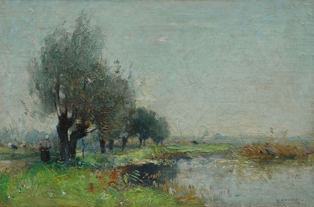 Knikker A.  | A polder landscape, oil on canvas laid down on panel 21.3 x 32.2 cm, signed l.r.