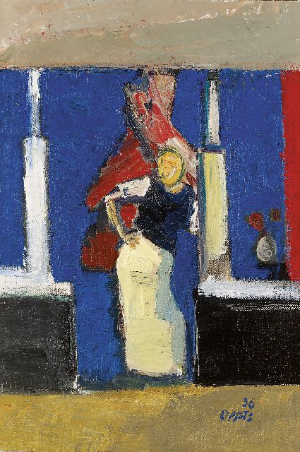 Wim Oepts | The butcher, oil on canvas laid down on board, 31.8 x 20.6 cm, signed l.r. and dated '56