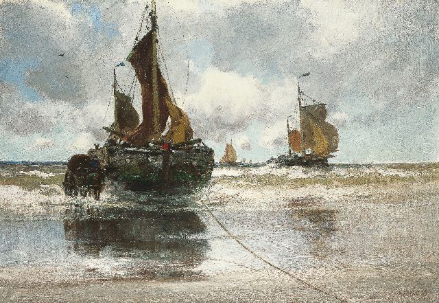 Charles Paul Gruppe | Unloading the catch, oil on canvas, 83.5 x 121.5 cm, signed l.r.
